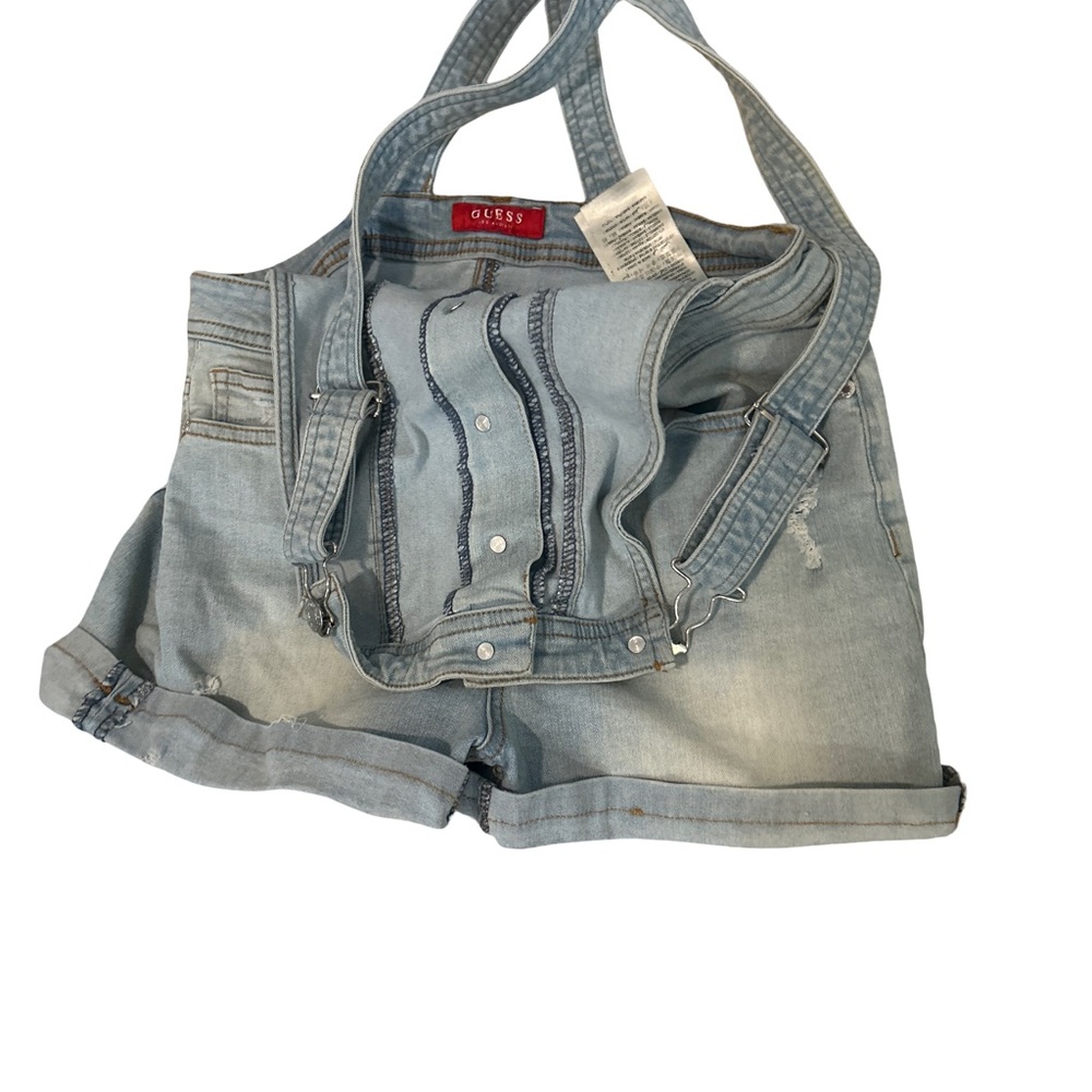 VINTAGE 90s GUESS Denim Shortalls Overalls Women's Size 27  Light Wash Destroyed - Picture 11 of 14